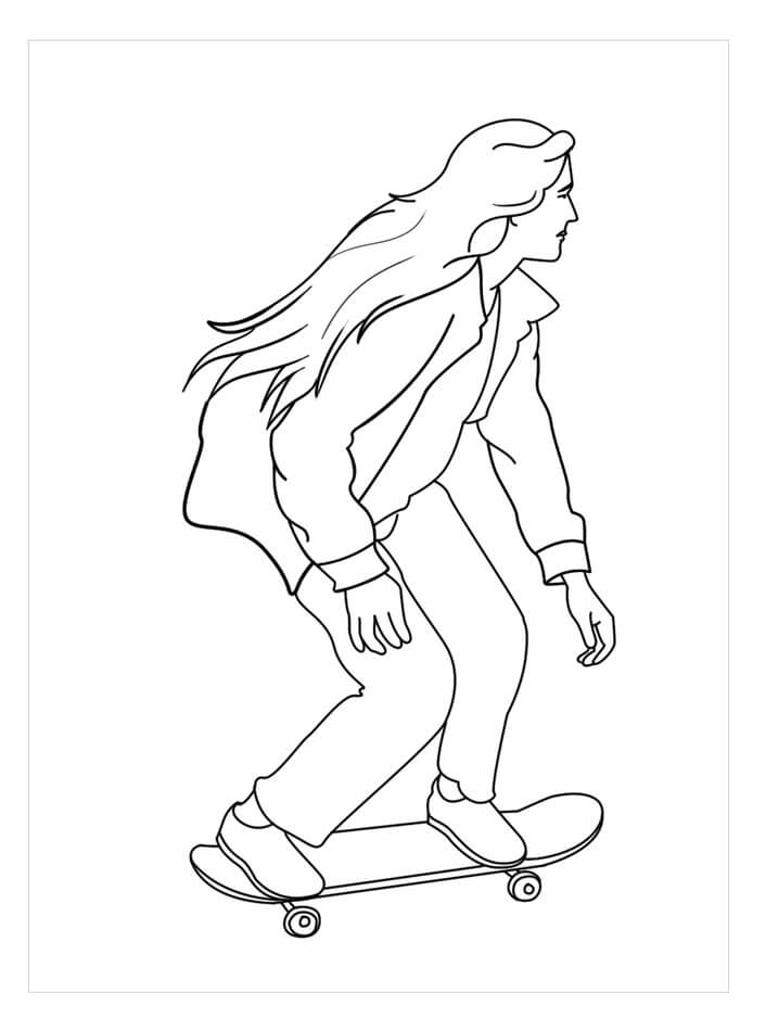 Mulher em um Skate para colorir