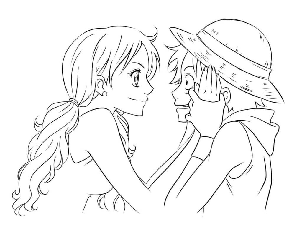 Nami e Luffy para colorir