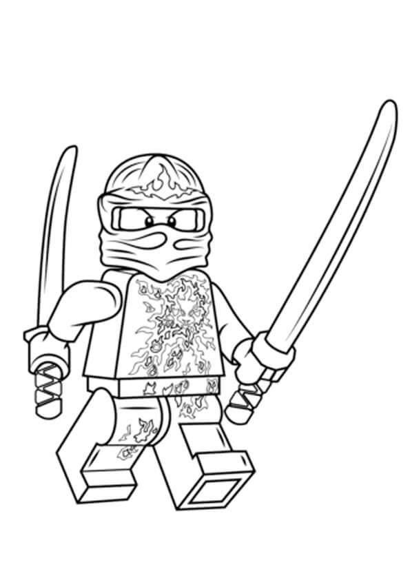 Desenhos de Ninja Jay Segurando Duas Espadas para colorir