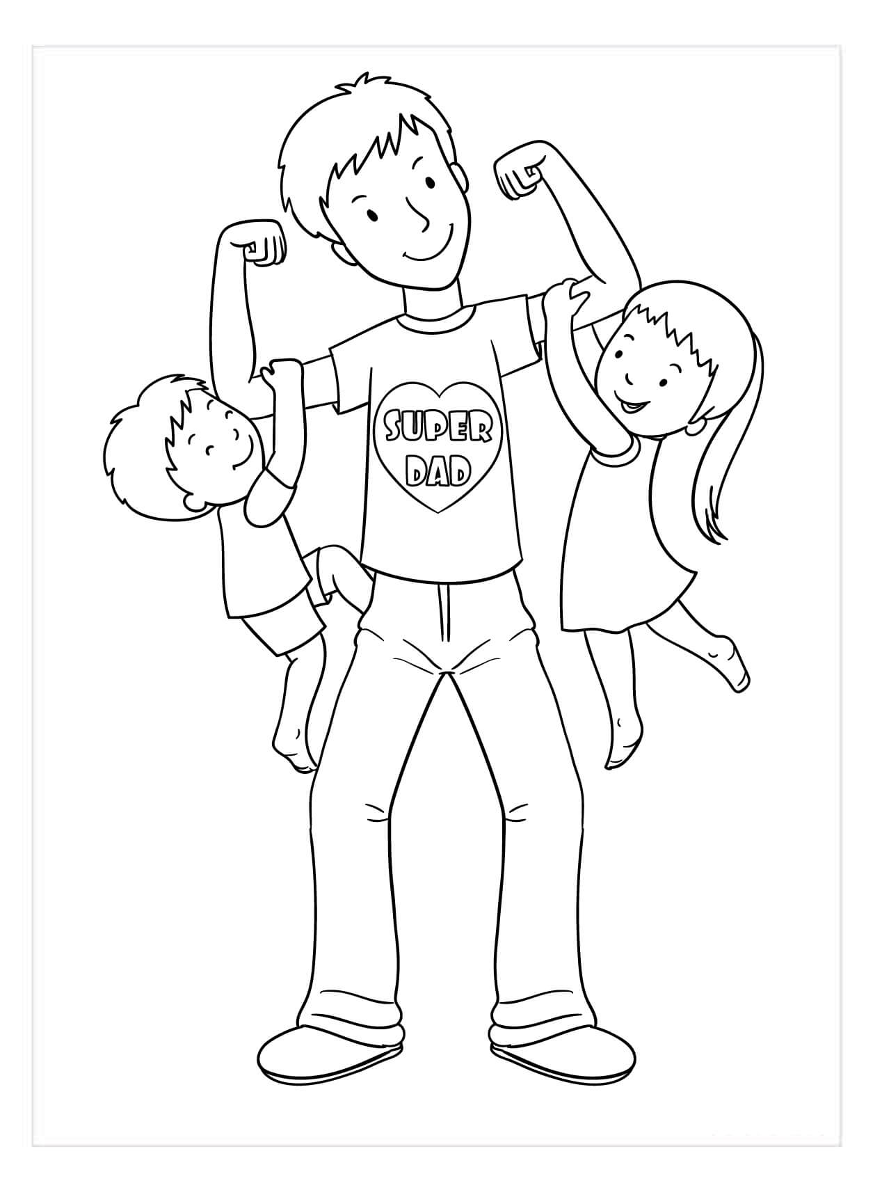 Desenhos de Pai Forte com dois Filhos para colorir