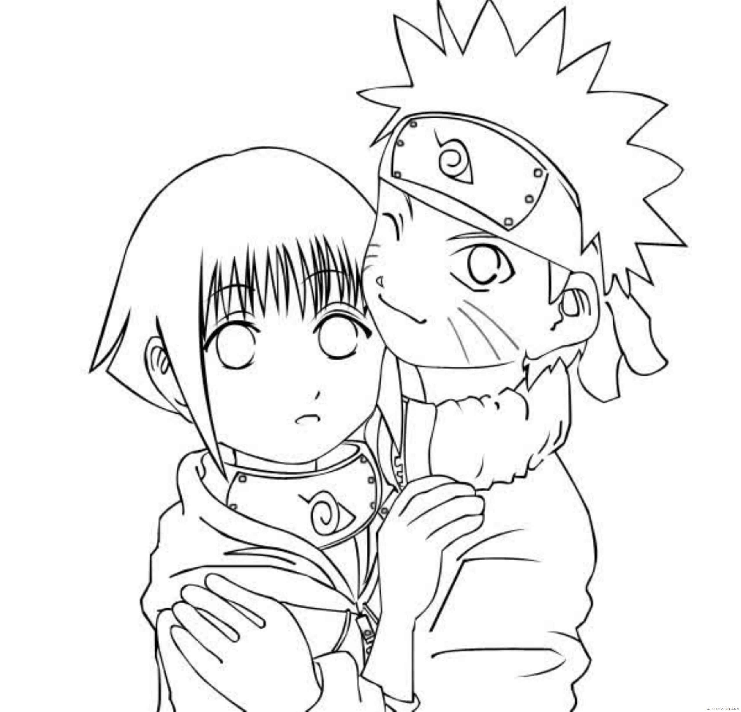 Desenhos de Pequeno Naruto Abraçando Hinata para colorir