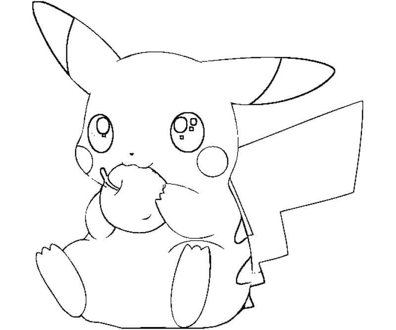 Desenhos de Pikachu Segurando a Maçã para colorir