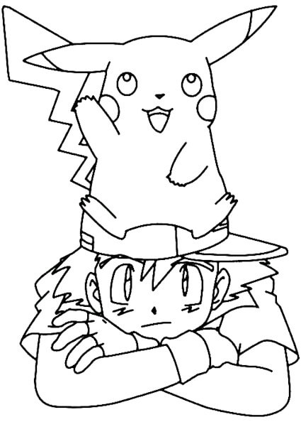 Desenhos de Pikachu com Satoshi para colorir