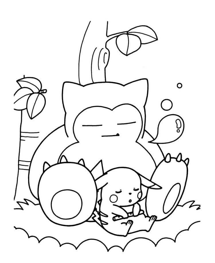 Desenhos de Pikachu e Amigo Dormindo para colorir