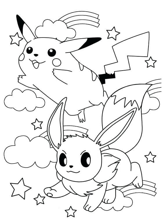 Desenhos de Pikachu e Eevee Correndo para colorir