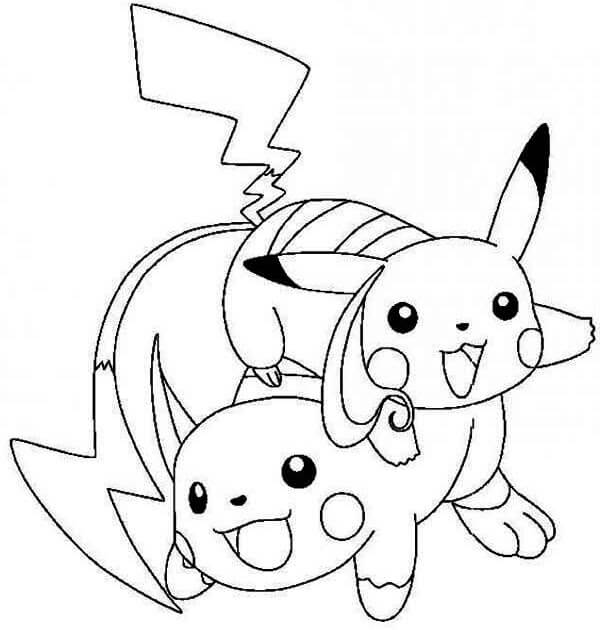 Pikachu e Raichu para colorir