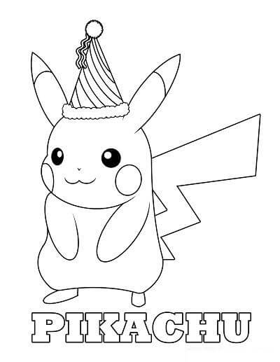 Desenhos de Pikachu em Festa para colorir