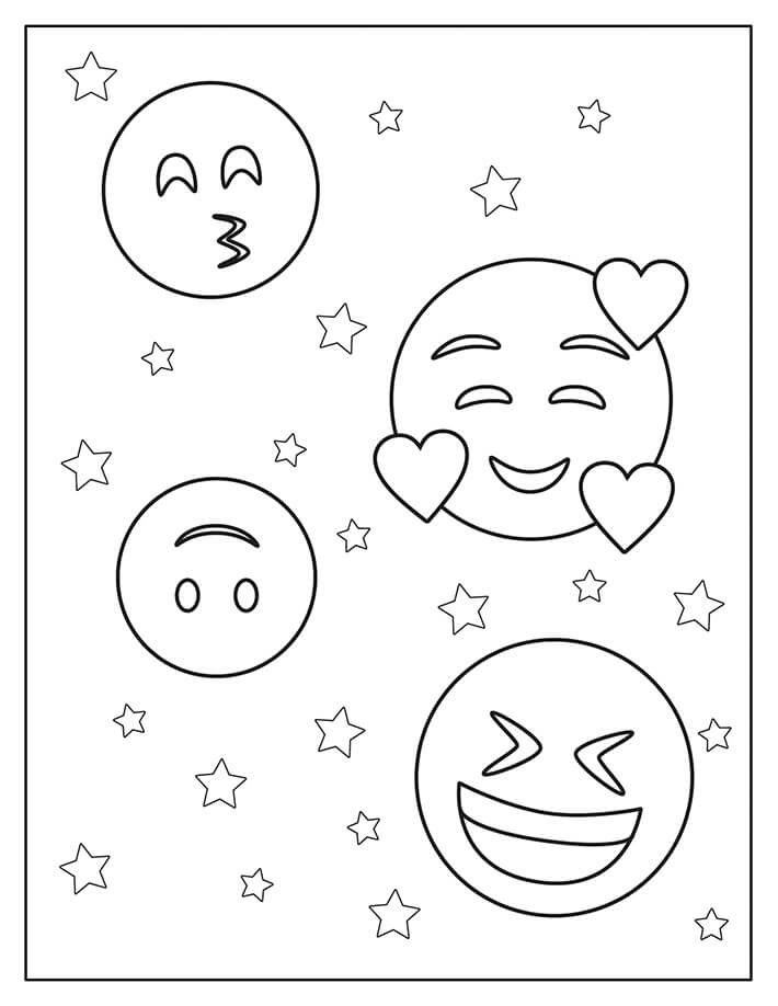 Desenhos de Quatro Emoji Divertidos e Sorrindo para colorir