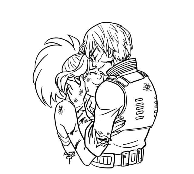 Shoto Todoroki Abraçando a Namorada para colorir