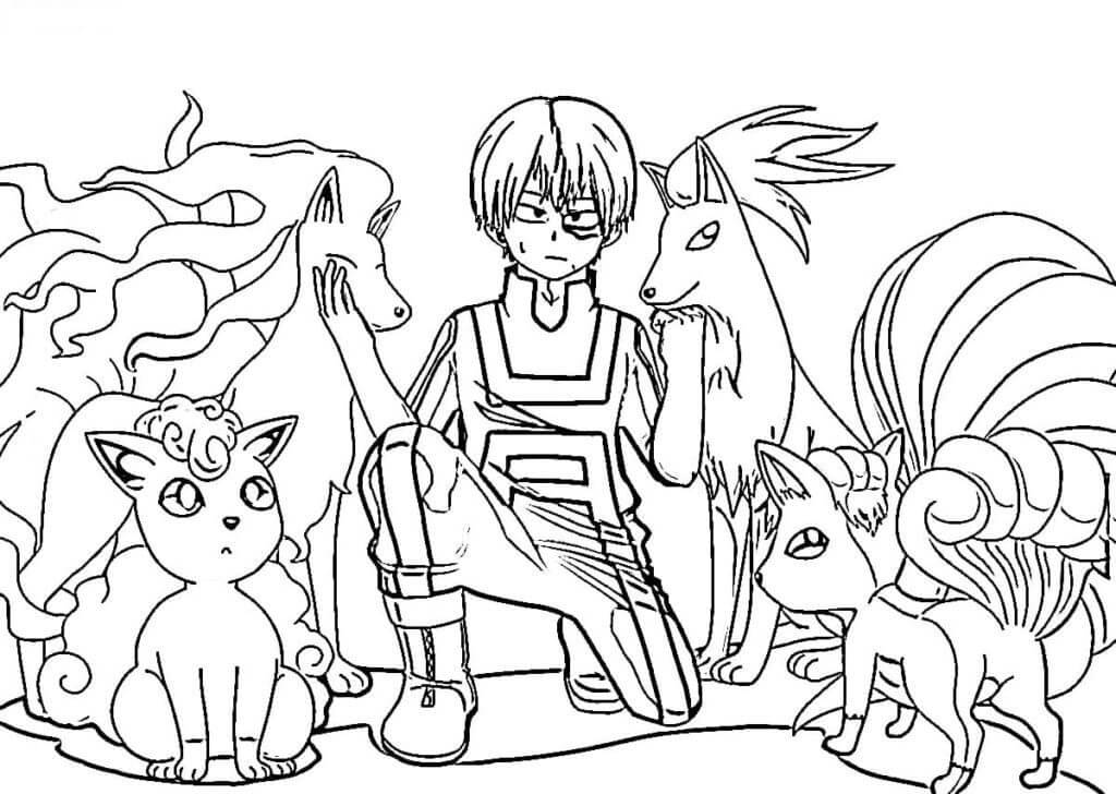 Desenhos de Shoto Todoroki e Pokémon para colorir