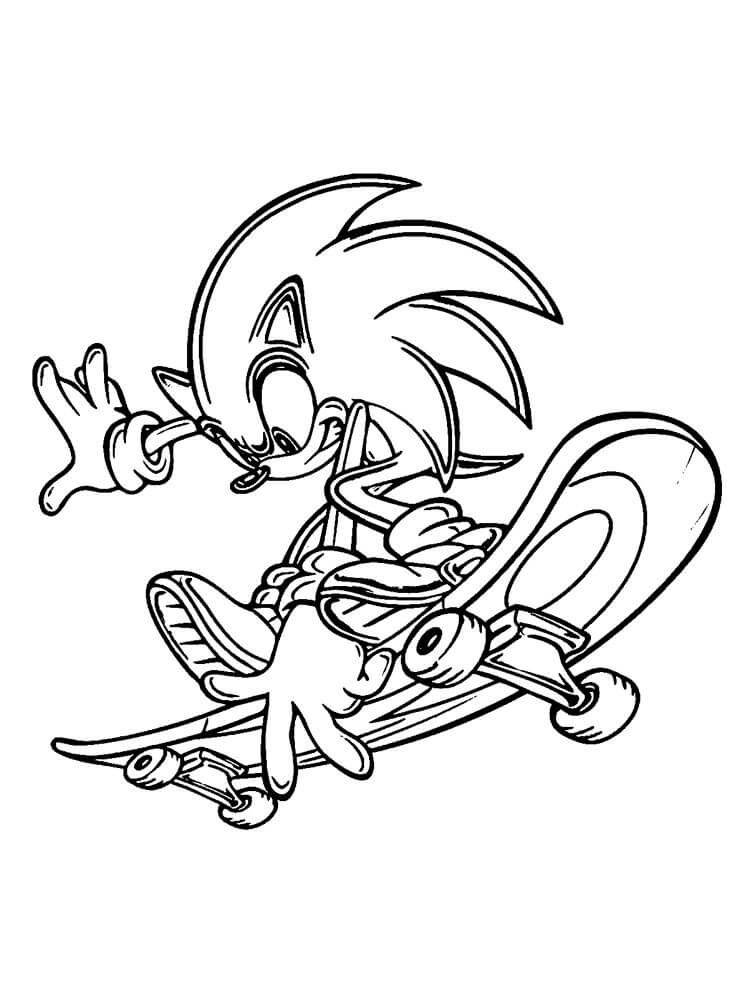 Sonic Jogando Skate para colorir