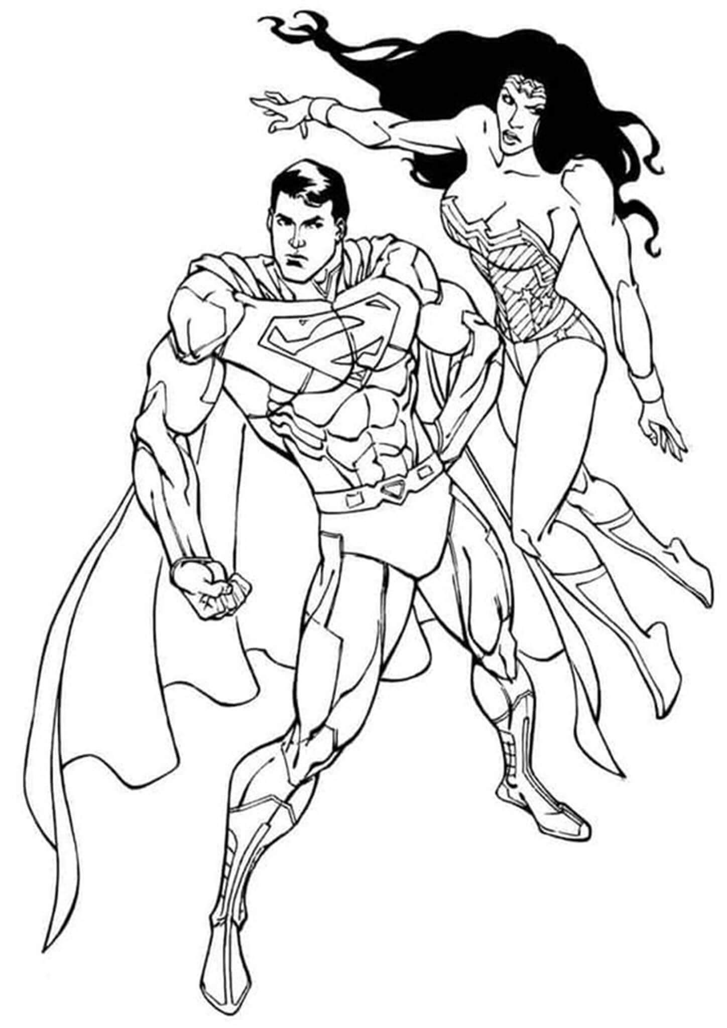 Super-Homem e Mulher Maravilha para colorir