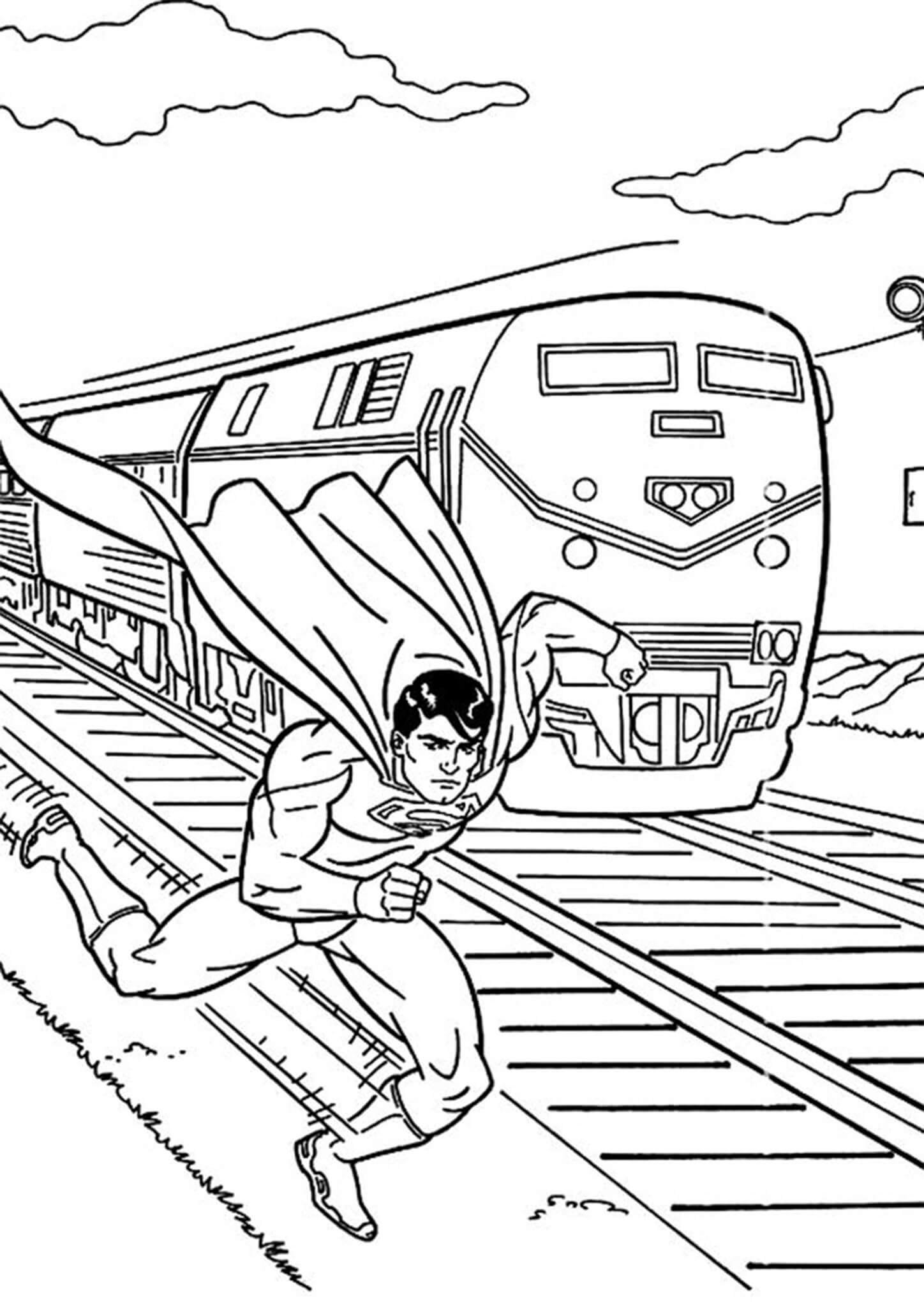 Superman Correndo com Trem para colorir