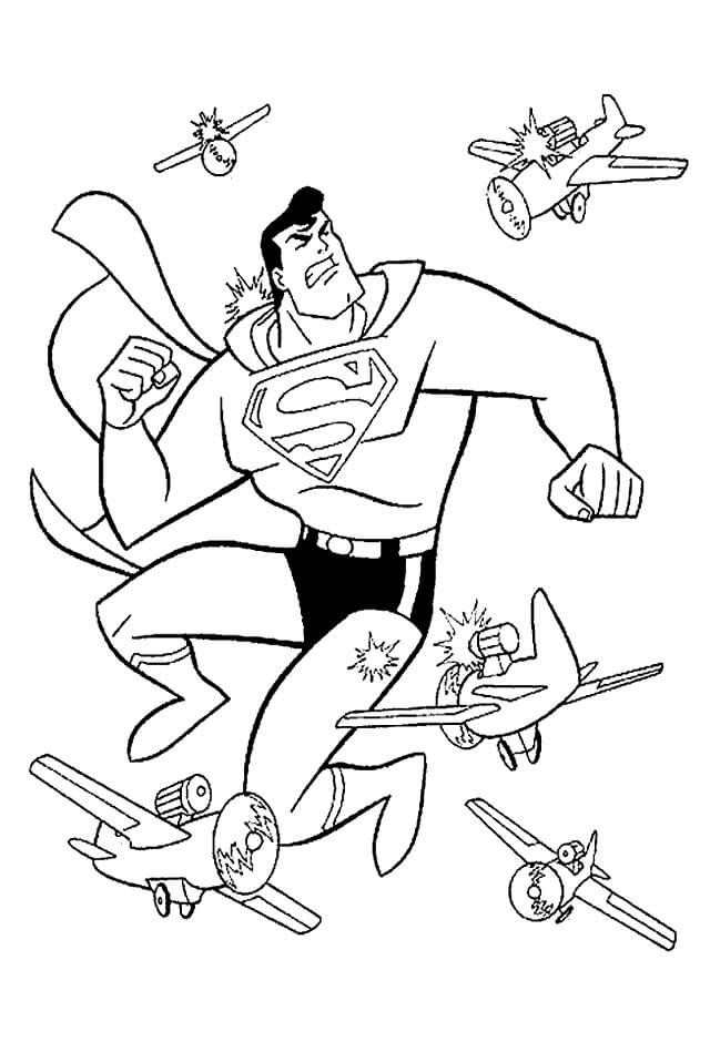 Desenhos de Superman Luta com Aviões para colorir
