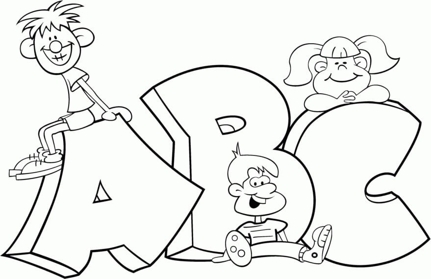 Desenhos de Três Crianças com ABC para colorir