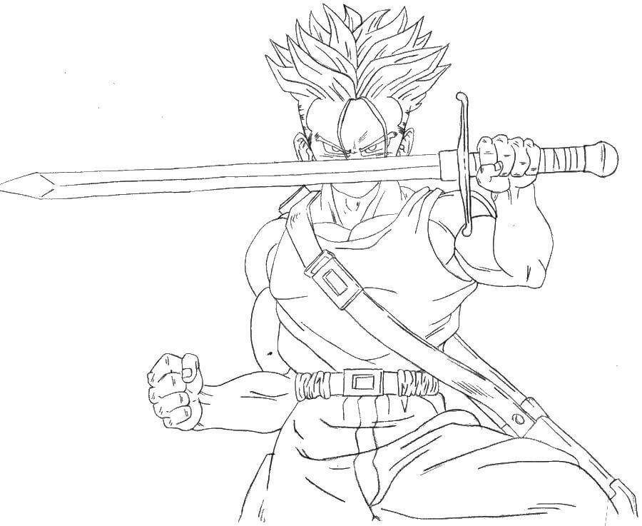 Desenhos de Trunks Ronco Segurando Espada para colorir