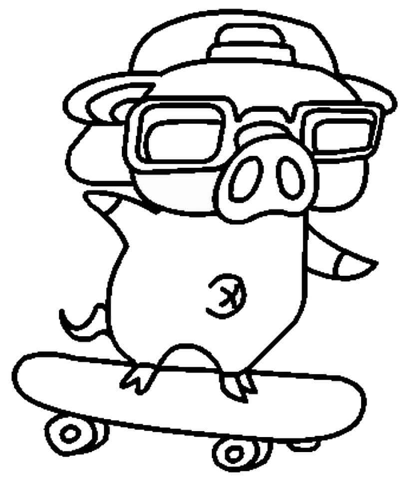 Um Porco Brincando de Skate para colorir