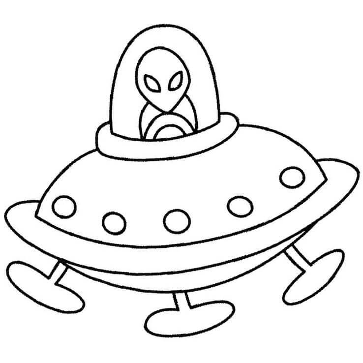 Alien Com OVNI para colorir