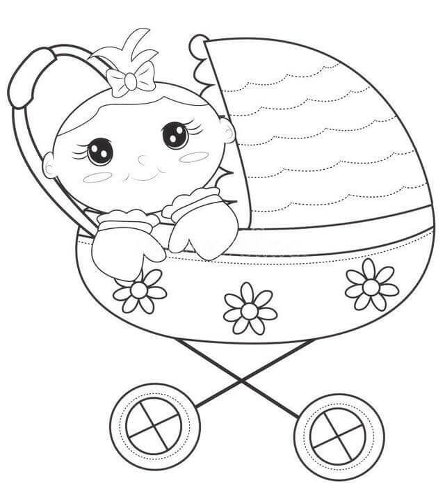 Desenhos de Bebê Fofo No Carrinho para colorir