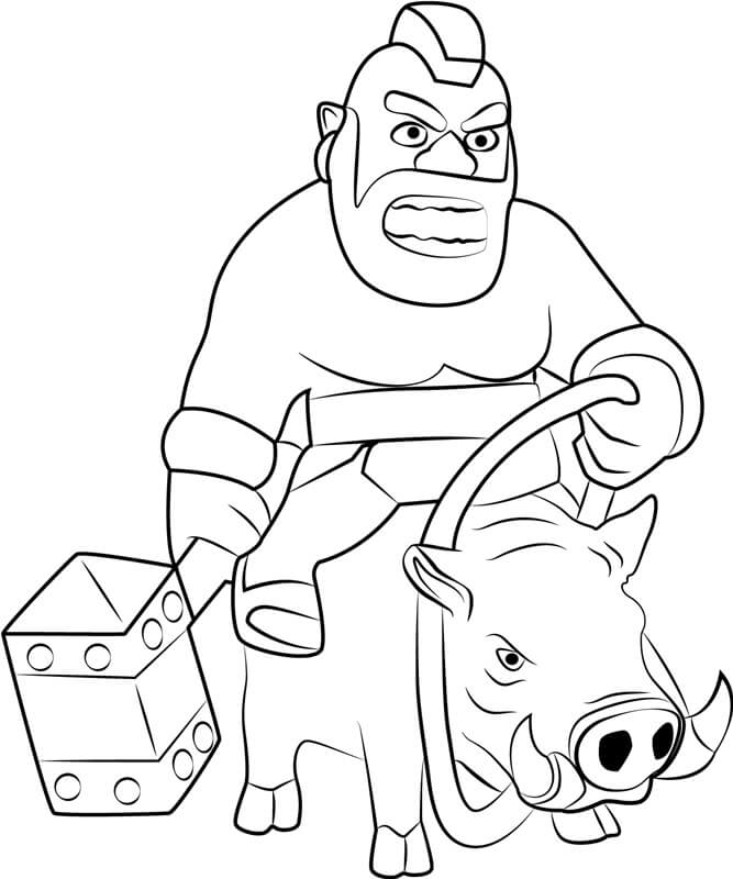 Cavaleiro De Porco Cavalgando Javali para colorir