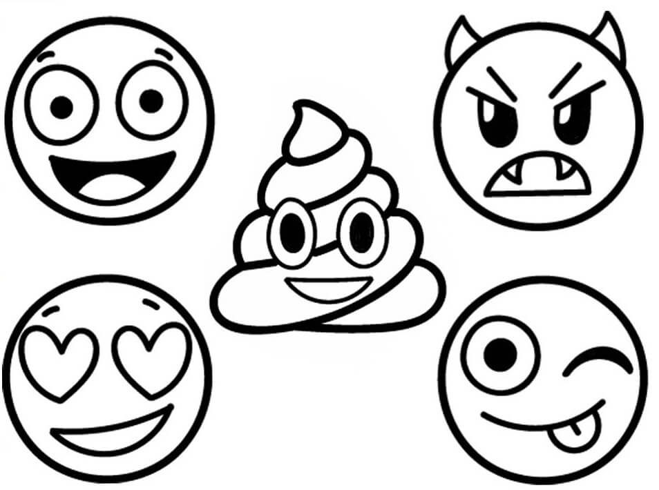 Desenhos de Cinco Emoji para colorir