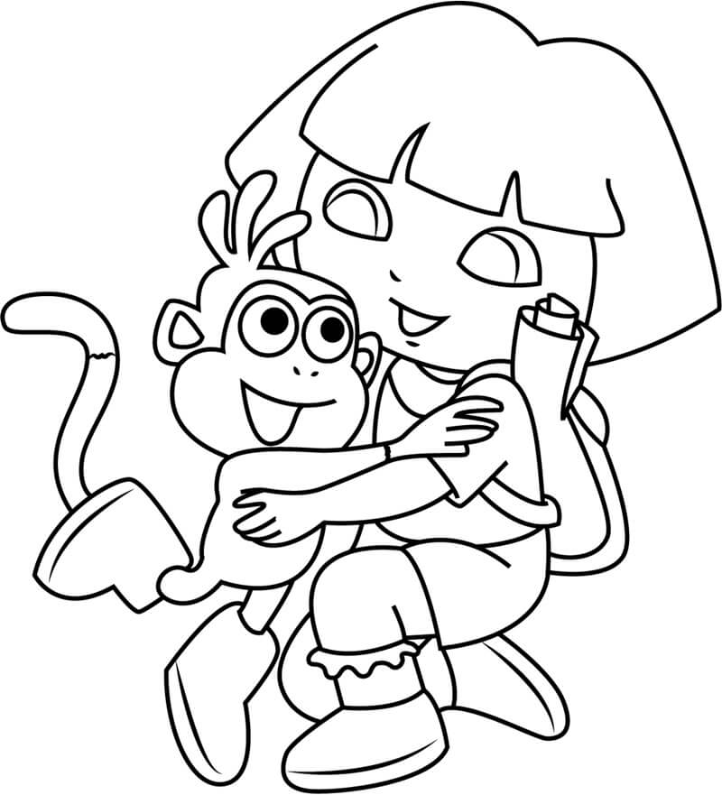 Dora Abraçando O Macaco para colorir