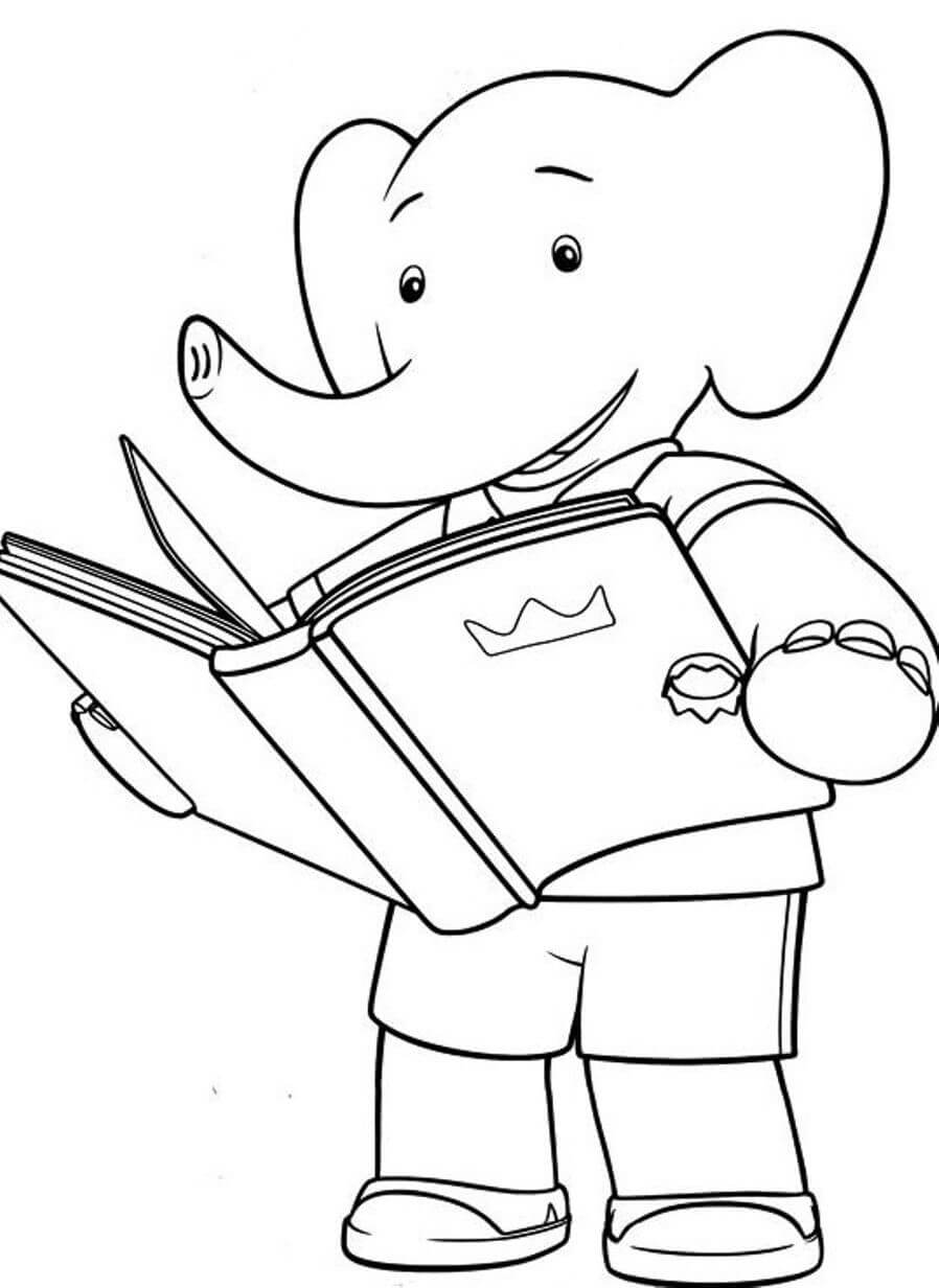 Elefante com Livro para colorir