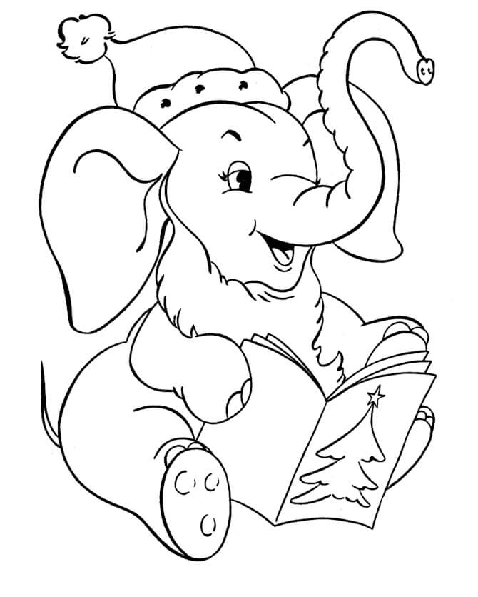 Elefante de Natal com Livro para colorir