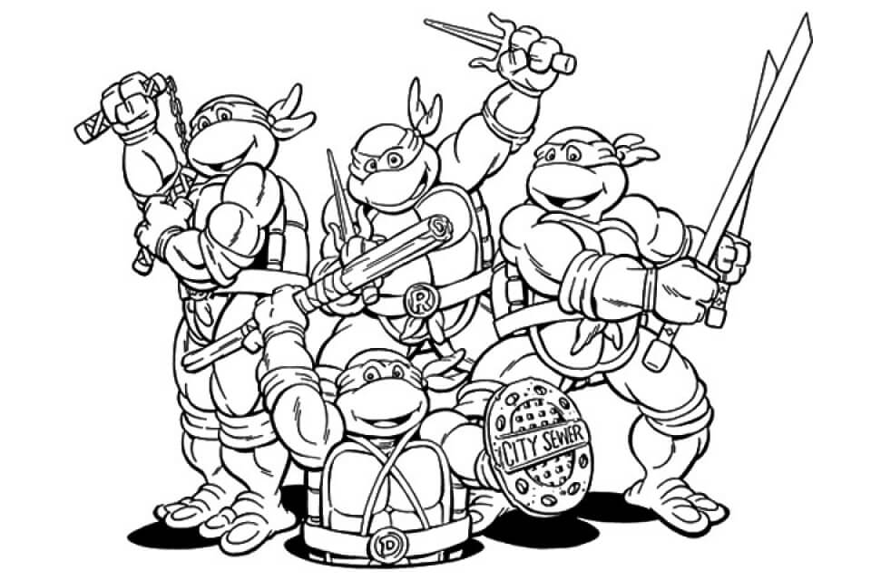 Equipe Tartarugas Ninja para colorir