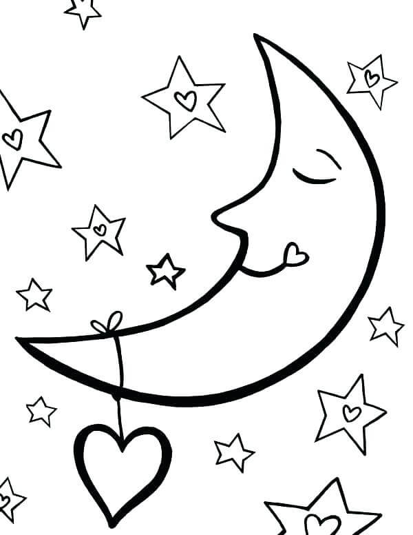 Desenhos de Estrelas E Lua Com Amor para colorir