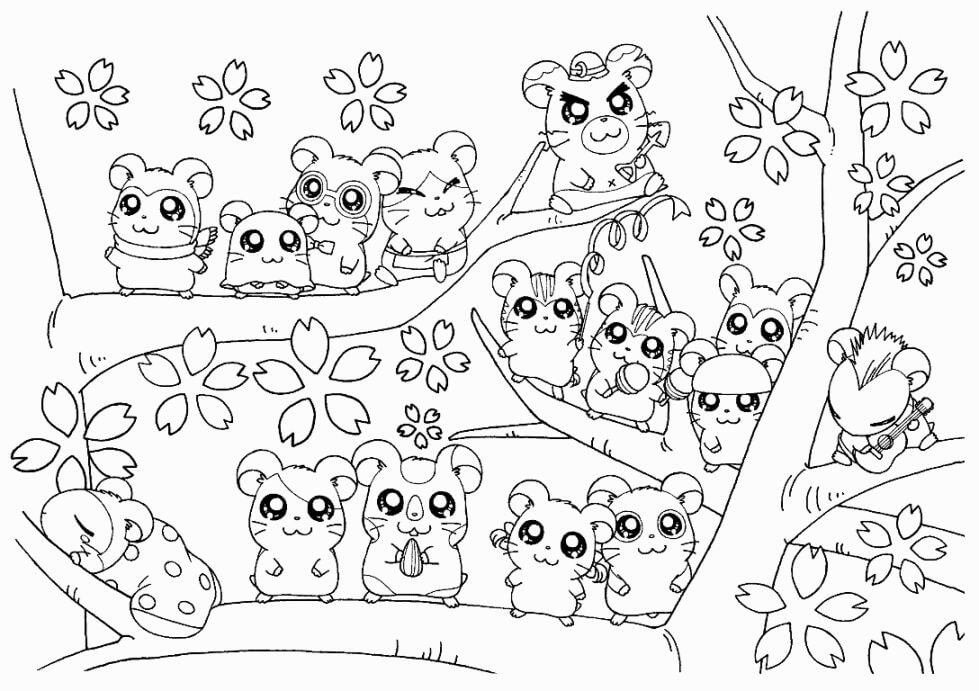 Desenhos de Grande Família de Hamster na Árvore para colorir