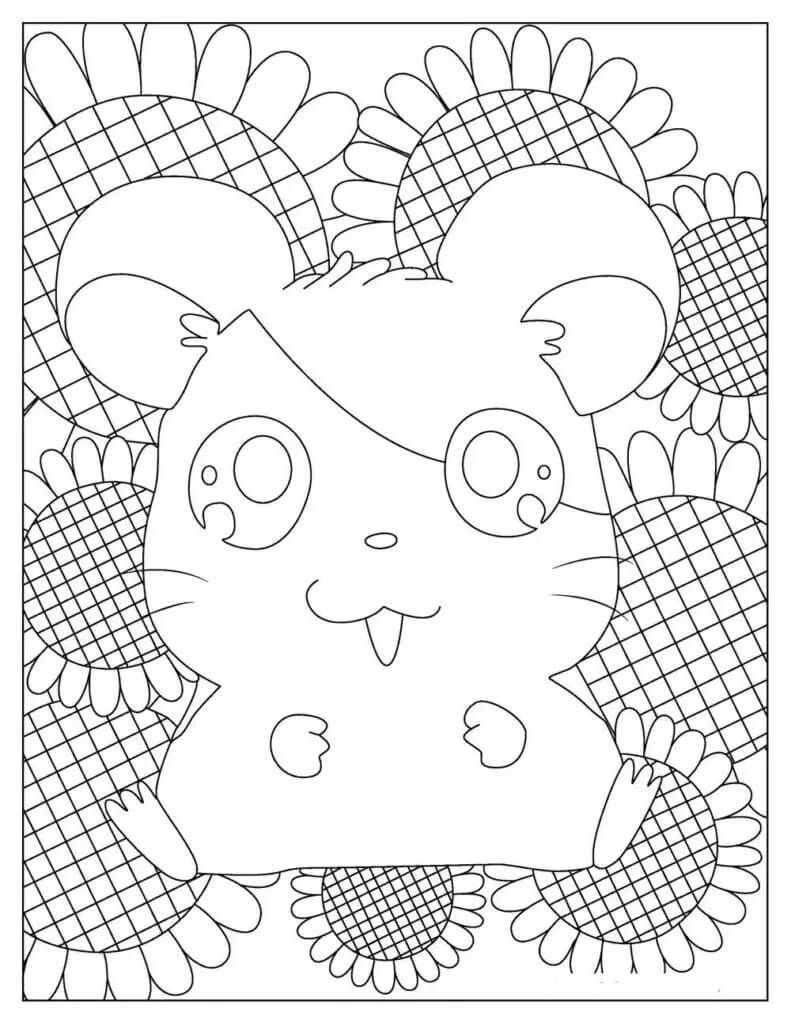 Hamster com Girassóis para colorir