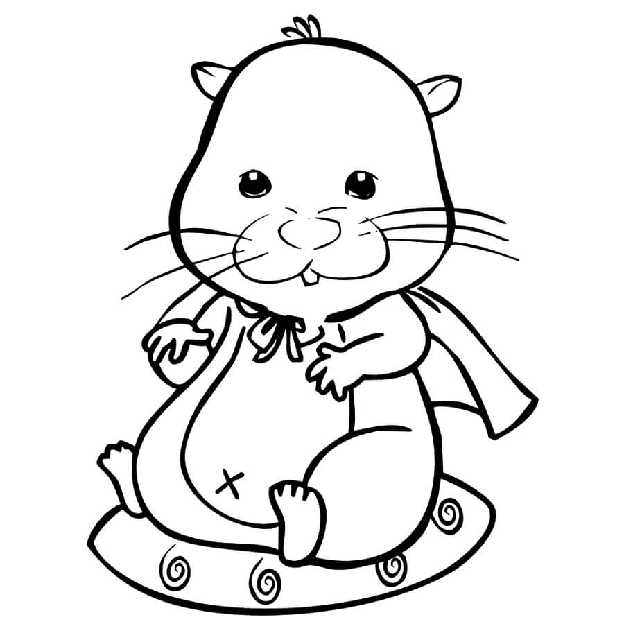 Hamster de Desenho Animado Sentado para colorir