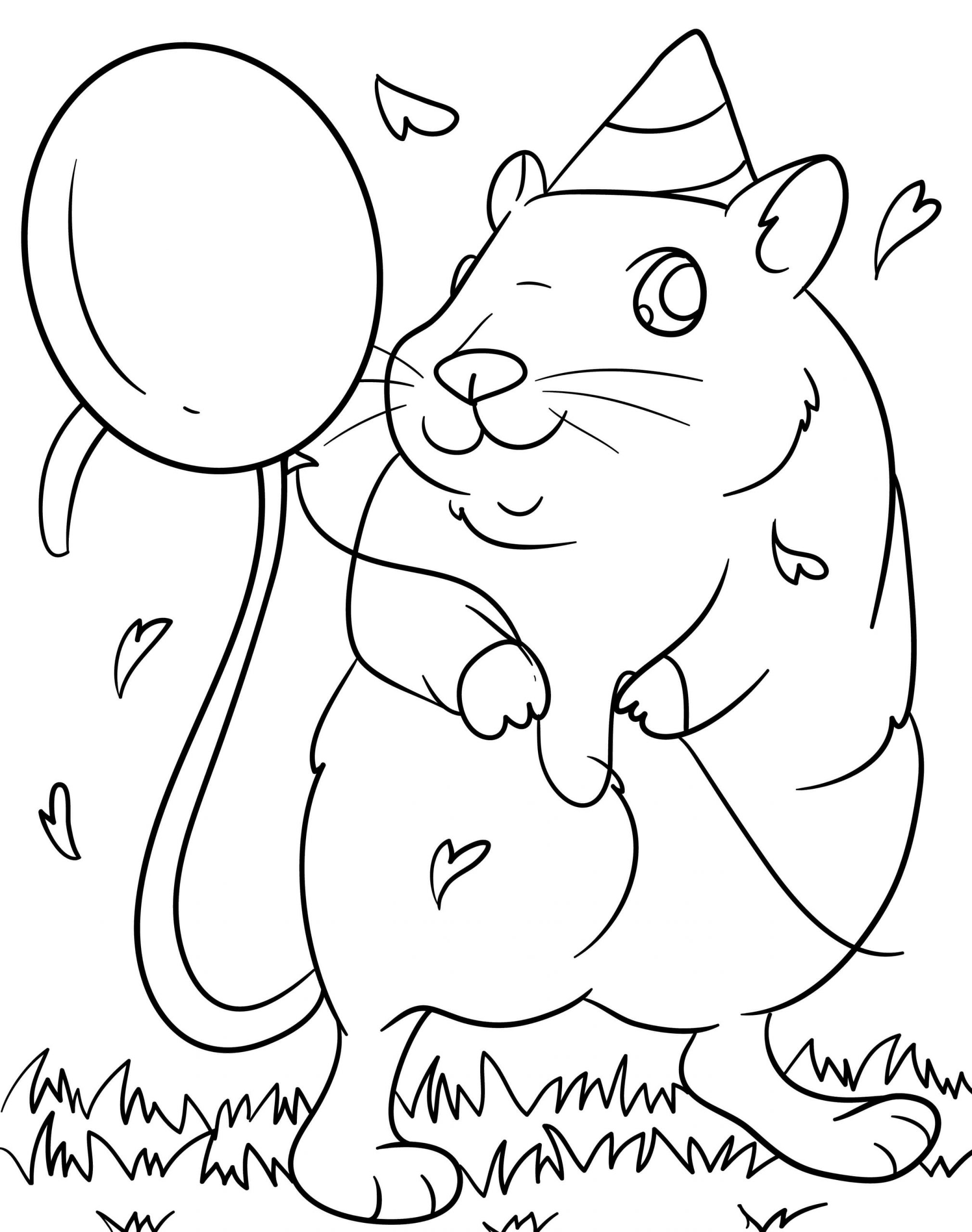 Hamster segurando Balão para colorir