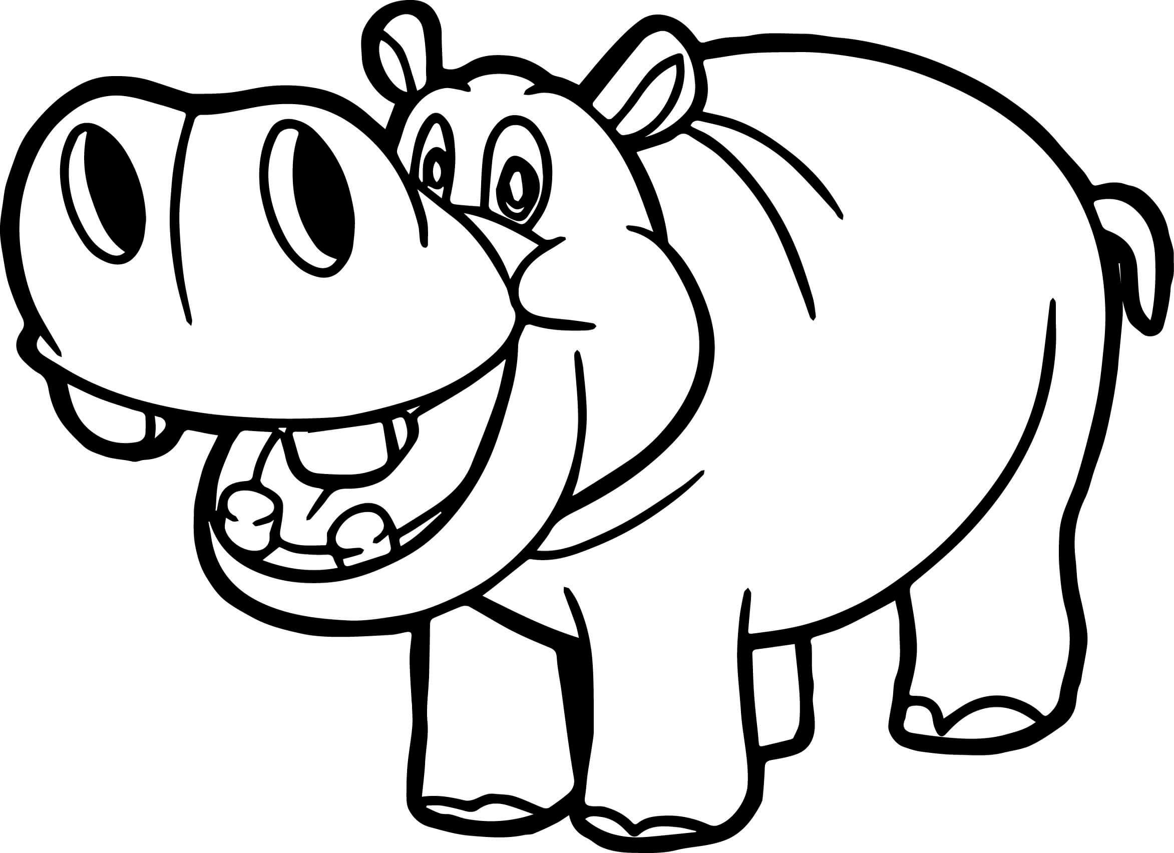 Desenhos de Hipopótamo Engraçado Sorrindo para colorir