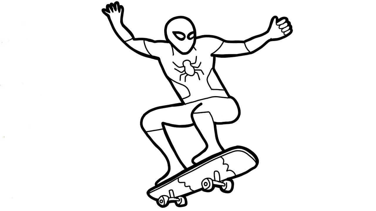 Homem Aranha E Skate para colorir