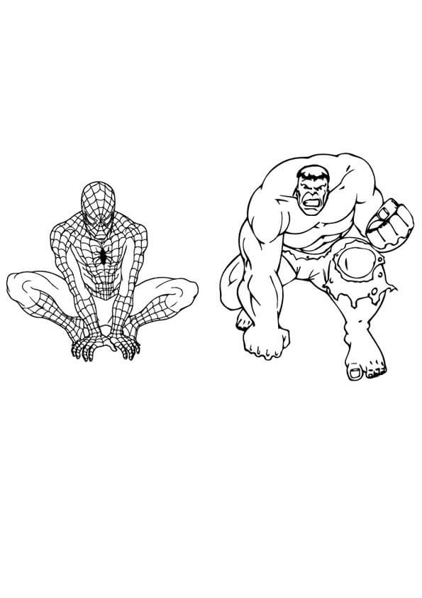 Desenhos de Hulk E Homem Aranha para colorir