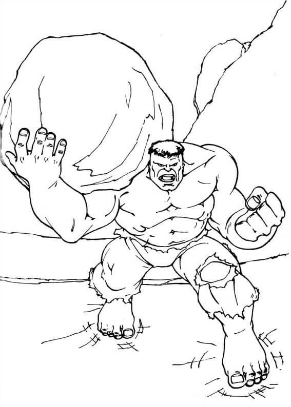Hulk Segurando Uma Pedra para colorir