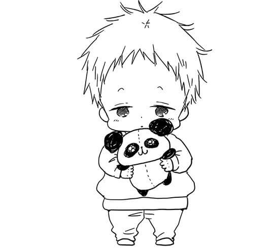 Kotaro Com Panda Teddy para colorir