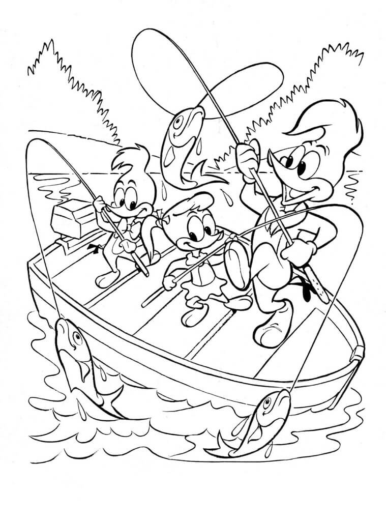 Madeira Pica-pau e Seus Amigos vão Pescar para colorir