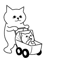 Mãe Gato Com Gatinho No Carrinho para colorir
