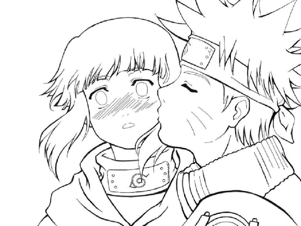 Naruto Beijando Hinata para colorir