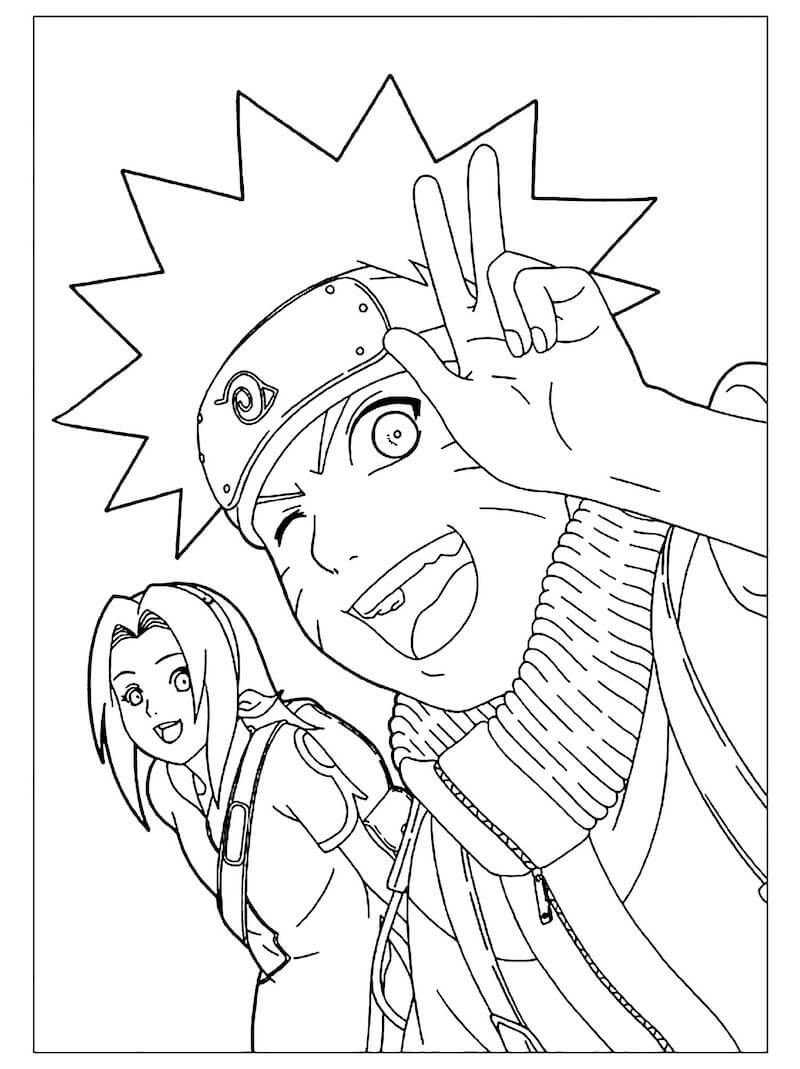Naruto E Sakura Sorrindo para colorir