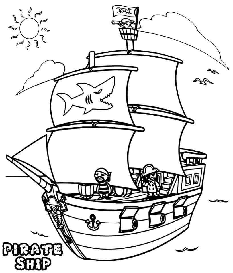 Navio Pirata Engraçado para colorir