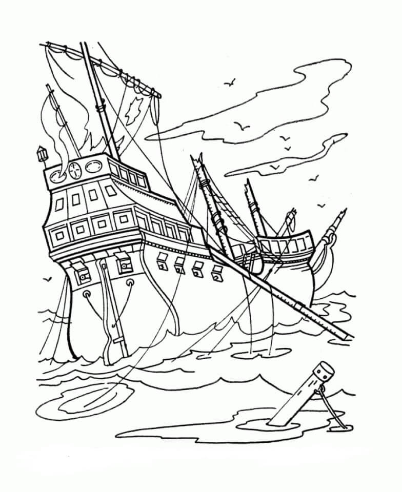 Navio Pirata Naufragado para colorir