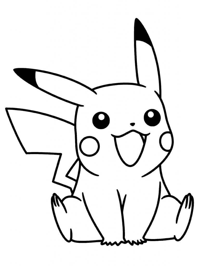 Pikachu Sentado Sorrindo para colorir
