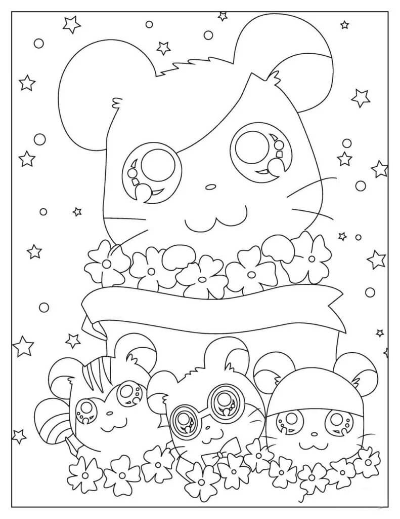 Desenhos de Quatro Hamsters com Trevos para colorir