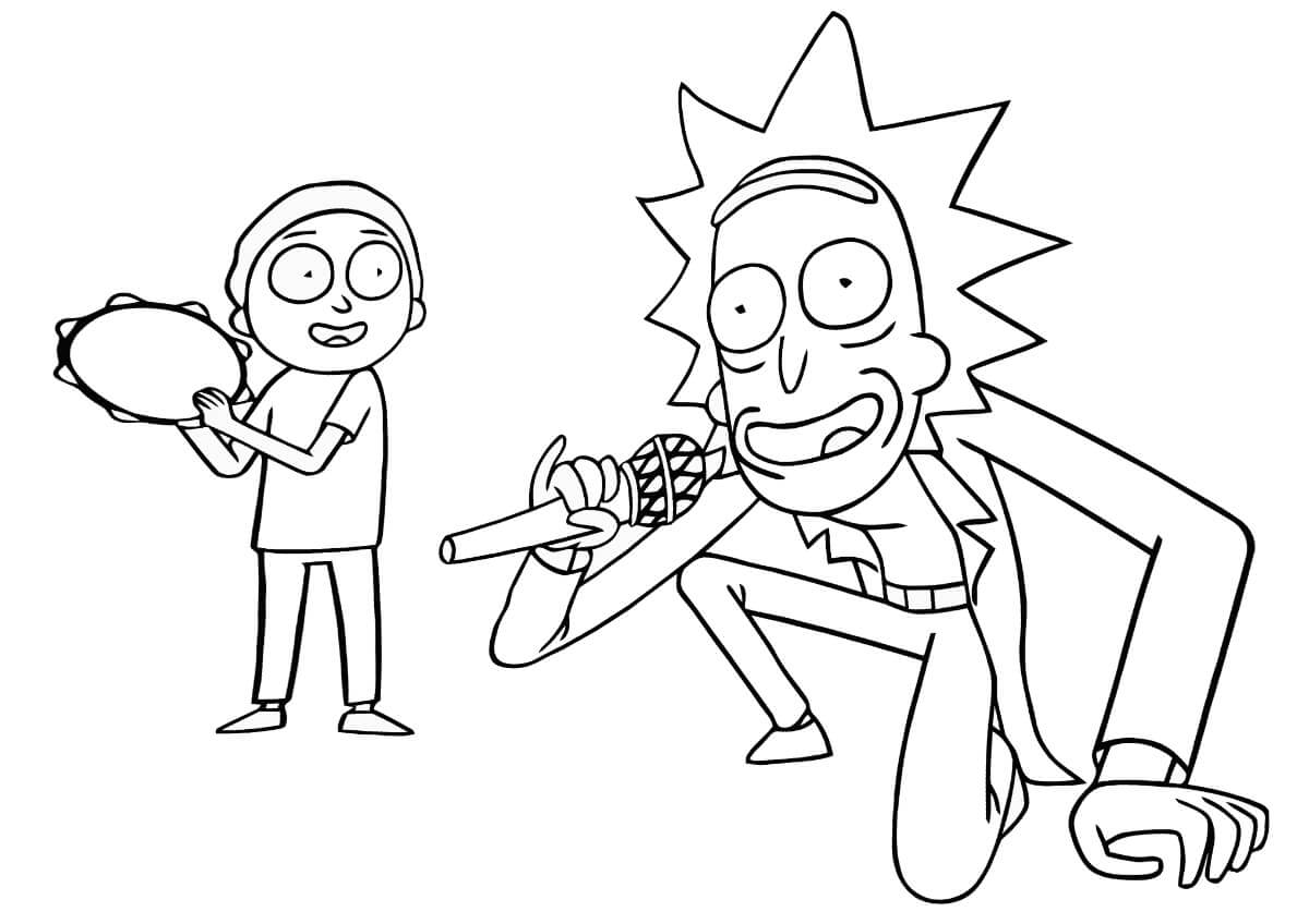 Rick Sanchez E Morty Cantando para colorir