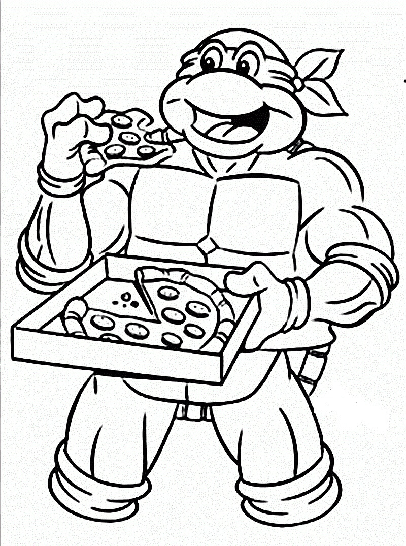 Tartaruga Ninja Comendo Pizza para colorir