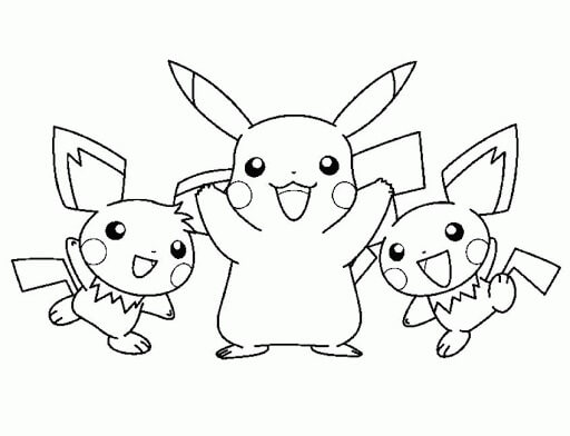 Três Pikachu Sorrindo para colorir